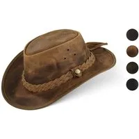 BLACK FOREST FOX Cowboyhut TEXAS Unisex Western Reiten Cowboy Leder Hut in 4 Farben VIntage Brown Größe XXL