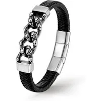 UNIQAL.de Lederarmband Herren Skull „ACE OF SPADES“ – Echtleder, Totenkopf, Biker Style (Edelstahl, Echtleder, Casual Style, Handgefertigt, geflochten), mit stabilem Magnetverschluss und praktischem Verlängerungsglied.