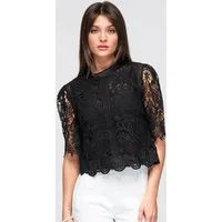 OMBRE Blusentop Damen Bluse mit transparenter Spitze Elegant Schwarz L (kein Set, 1-tlg)