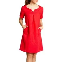 Caspar Sommerkleid SKL029 knielanges Damen Sommer Leinenkleid mit elegantem Perlen Dekor Luftig leicht, figurumspielende Form, mit seitlichem Jersey-Einsatz