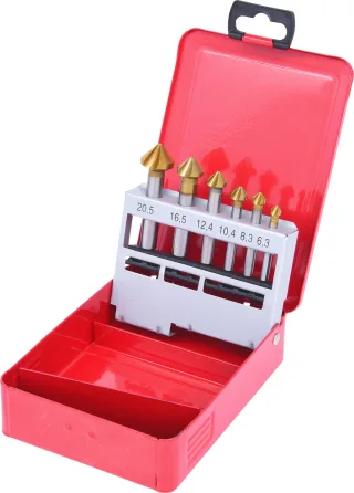 KS Tools HSS TiN Kegel-Entgratsenker-Satz, Stahlblechkassette 6-tlg - 336.0426