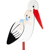 BRUBAKER Gartenstecker 100 cm großer Holz Storch mit Junge (1-St., Geburtsgeschenk Babystorch) Klapperstorch zum Stecken für Innen und Außen