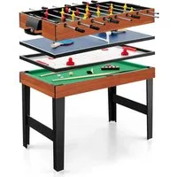 COSTWAY Kickertisch, 4 in 1 Tischkicker mit Billard, Push Hockey, Tischtennis