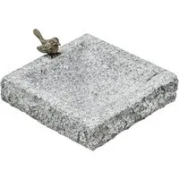 Dehner Vogeltränke Wasserstelle für Vögel eckig, 30 x 30 x 7 cm, Granit, grau, mit verspieltem Bronze-Vogel