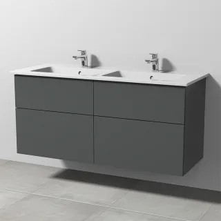 Sanipa 3way Keramik-Set Venticello Keramik-Doppelwaschtisch und Unterbau mit 4 Auszügen, Anthrazit-M SM32822