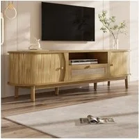 Merax Lowboard mit Schubladen mit Rattan-Oberflächen (Fernsehschrank im Landhausstil, 1 St), TV-Schrank mit 2 Schiebetüren, Staufächern & Holzfüße, 165x37x46cm