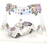 papercrush Hochzeitskarte Hochzeitsauto "Just Married" Pop-Up Karte, Glückwunschkarte Hochzeit, Handgemacht