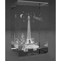 VIP-LASER Dekofigur 3D Glasquader Motiv: Eiffelturm von Paris (Motiv 2), Hochwertige Geschenkbox, Made in Germany, Familienbetrieb