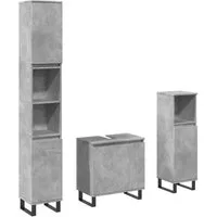 vidaXL Badezimmer-Set 3-tlg. Badmöbel-Set Betongrau Holzwerkstoff, (1-St)