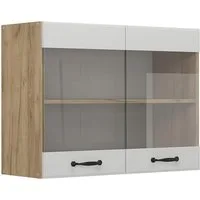 Vicco Glashängeschrank R-Line, Weiß Landhaus/Goldkraft Eiche, 80 cm (1-St)