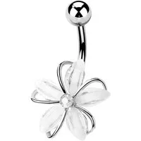 Taffstyle Bauchnabelpiercing Banane Piercing Stecker mit Zirkonia Kristall Blume weiße Blüten, Edles Blumen Bauchnabel Piercing Schmuck Stecker - Geschenkidee