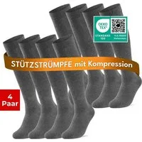 sockenkauf24 Stützkniestrümpfe Kompressionsstrümpfe Reisestrümpfe Stützstrümpfe mit Kompression (Grau, 4-Paar, 43-46) aus Baumwolle für Damen & Herren mit Komfortbund