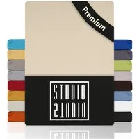 STUDIO Spannbettlaken Premium Spannbettlaken 140x200 – passt bis 160x220 cm, Jersey, Gummizug: rundum, (1 Stück), 140x200 - 160x220cm Bettlaken Spannbetttuch bis 35cm Höhe Creme