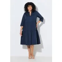 Ulla Popken Jerseykleid Midikleid Volants A-Linie Tunika-Ausschnitt