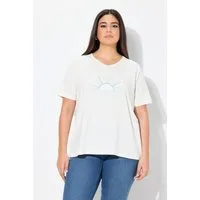 Ulla Popken T-Shirt T-Shirt Stickerei Classic V-Ausschnitt