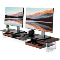Fenge Monitorständer 108 cm breit, mit Schubladen, Schreibtischaufsatz aus Massivholz, (Monitorerhöhung für 2 Monitore, Bildschirmerhöhung, Eisenablage, Acrylbeine)