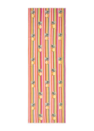 Leichter Schal aus Baumwolle mit Streifen und Ananas-Motiven rot - Gr. - one size