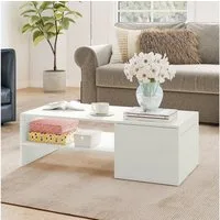 HOMCOM Couchtisch mit Verstecktem Stauraum, Regal (Sofatisch, 1-St., Wohnzimmertisch), für Wohnzimmer 110 x 52 x 36 cm, Weiß