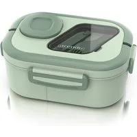 Arendo Lunchbox Bento Box Zweistöckig mit Fächern, Tragegriffen & Besteck, Brotdose, Polyprophylen (PP), (Set, 4-tlg., 6 Fächer plus Butterdose und Besteckfach), Auslaufsicher, mikrowellen- & spülmaschinengeeignet, BPA-frei, 1000 ml