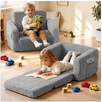 Insma Kindersofa Klappbar 2 in 1 Schlafsofa, Kindersessel Loungesessel mit Seitentasche und Griff