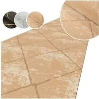 ANRO Küchenläufer AYDI Teppichläufer Premium Läufer Textil, Eckig, Bodenläufer 100x50cm Karo Beige pflegeleicht