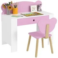 AIYAPLAY Kindertisch mit Tischplatte & Schublade, Bärenform (Kinderschreibtisch Set, 2-St., Kinder Schreibtisch und Stuhl), Jugendschreibtisch für Jungs & Mädchen Rosa