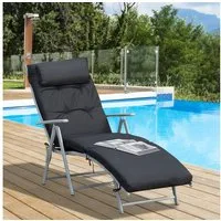 Outsunny Gartenliege Mit Kissen Garten Stoff 137 x 63,5 x 100,5 cm, Liege, 1 St., Sonnenliege, Sonnenliege 7-stufig Verstellbar Klappbar Metall Schwarz