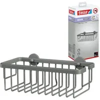tesa Duschregal MOON Duschkorb ohne Bohren - 9,2 x 25 x 12,5 cm, Packung, selbstklebende Duschablage - matt grau