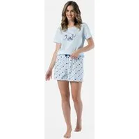 COOLISMO NIGHTWEAR Shorty Baumwoll-Pyjama (2 tlg) hellblauer Schlafanzug mit Bärchen-Druck & Punkte-Shorts