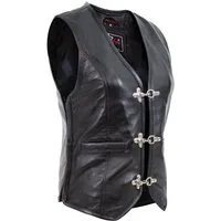 MDM Motorradweste Damen Lederweste Schwarz Lammleder Slim Fit mit Schnallen (Damen Biker Kutte)