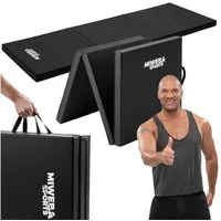 Miweba Sports Gymnastikmatte Fitnessmatte GM100 mit Tragegriffe - faltbar (wasser- und schweißabweisend, Turnmatte für zuhause, Spielmatte für Kinder, Pilates Matte, Workout, 1-St., 180x60x5cm, Kunstleder-PVC, schwarz / grau, rutschfest), Sport Train
