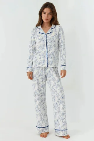 Blumenmuster Langarm Loungewear Pyjama Set