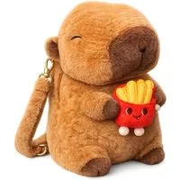 soma Schulrucksack Capybara Rucksack 2in1 Plüsch Kinder mit Anhänger Set (Set, 2-tlg., Geschenk-Set), Motiv zufällig Burger oder Pommes + Capybara Schlüsselanhänger