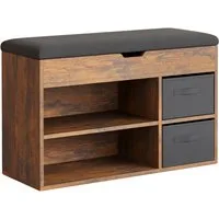 Mondeer Schuhbank Schuhhocker (80 x 48 x 30 cm), Holzschuhablage mit Stoffschublade und aufklappbarem Sitzfläche