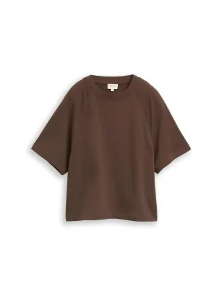 Denim Tom Tailor - Loose Fit Sweatshirt mit Kurzarm cool dark brown - Gr. - S