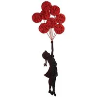 Wallity Wanddekoobjekt, Dekoratives Metall objekt Mädchen mit Ballons aus Moos, 100×34 cm