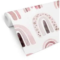 K&L Wall Art Mustertapete Kinderzimmer Vliestapete Rosa Regenbogen Punkte Mädchenzimmer Baby, Regenbogenkinder Tapete