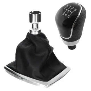 Schaltknauf in Schwarz / Chrom 6-Gang + Schaltmanschette mit Chrom Rahmen für Ford Kuga 1 / C-Max 07-10