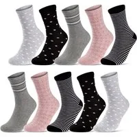 sockenkauf24 Basicsocken 10 Paar Damen Socken Mehrfarbig Streifen Punkte (34974/2, 35-38) Herzen Maritim Baumwolle