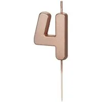 partydeco Geburtstagskerze, Geburtstagskerze Zahl 4 Zahlenkerze 4,5cm Rosegold