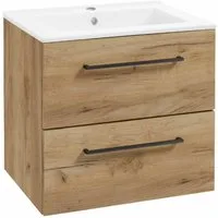 STAMAR Waschtisch Badmöbel Unterschrank 50 cm hängend mit Waschbecken Craft Eiche Gold, 2 Schubladen Soft-Close Keramik modern Wandmontage