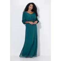 Ulla Popken Cocktailkleid Chiffon-Maxikleid doppellagig V-Ausschnitt 3/4-Arm