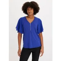 bonprix T-Shirt mit Chiffonärmeln, Kurzarm-Design, aus Polyester und Elasthan