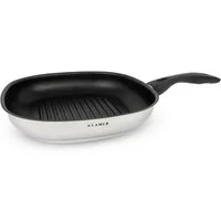 KLAMER Grillpfanne 28cm, antihaftbeschichtete Induktions-Pfannne, 28cm Viereckpfanne, St…, Edelstahl, Spülmaschinenfest, für alle Herdarten