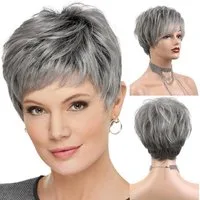 LuxusKollektion Echthaarperücke Perücke Pixie Cut Echthaar kurz grau natürlich realistisch