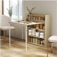 HOMCOM Klapptisch Esstisch Klappbar für 3 Personen mit 4-stufigen Regalen (Esszimmertisch, 1-St., Küchentisch), für kleine Räume, Küche, Esszimmer, 78,5 x 91 x 93 cm, Eiche
