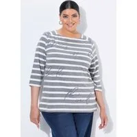 Ulla Popken T-Shirt Shirt Streifen Oversized Carré-Ausschnitt 3/4-Arm