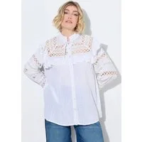 Ulla Popken Tunika Boho-Bluse Rüschen/Spitze Stehkragen Langarm