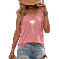 PYLIKE Tanktop Damen Sommer Achselhemd mit Gänseblümchen Print-Shirt Bequem für Freizeit und Büro,Strandurlaub