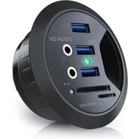 CSL Tisch USB Hub, Kartenleser, Aux, 3xUSB 3.2 Gen1, 2x3,5mm, microSD SDXC Computer-Adapter, für Kabeldurchführung, Multi-Cardreader, Tischkabeldose, In Desk Hub